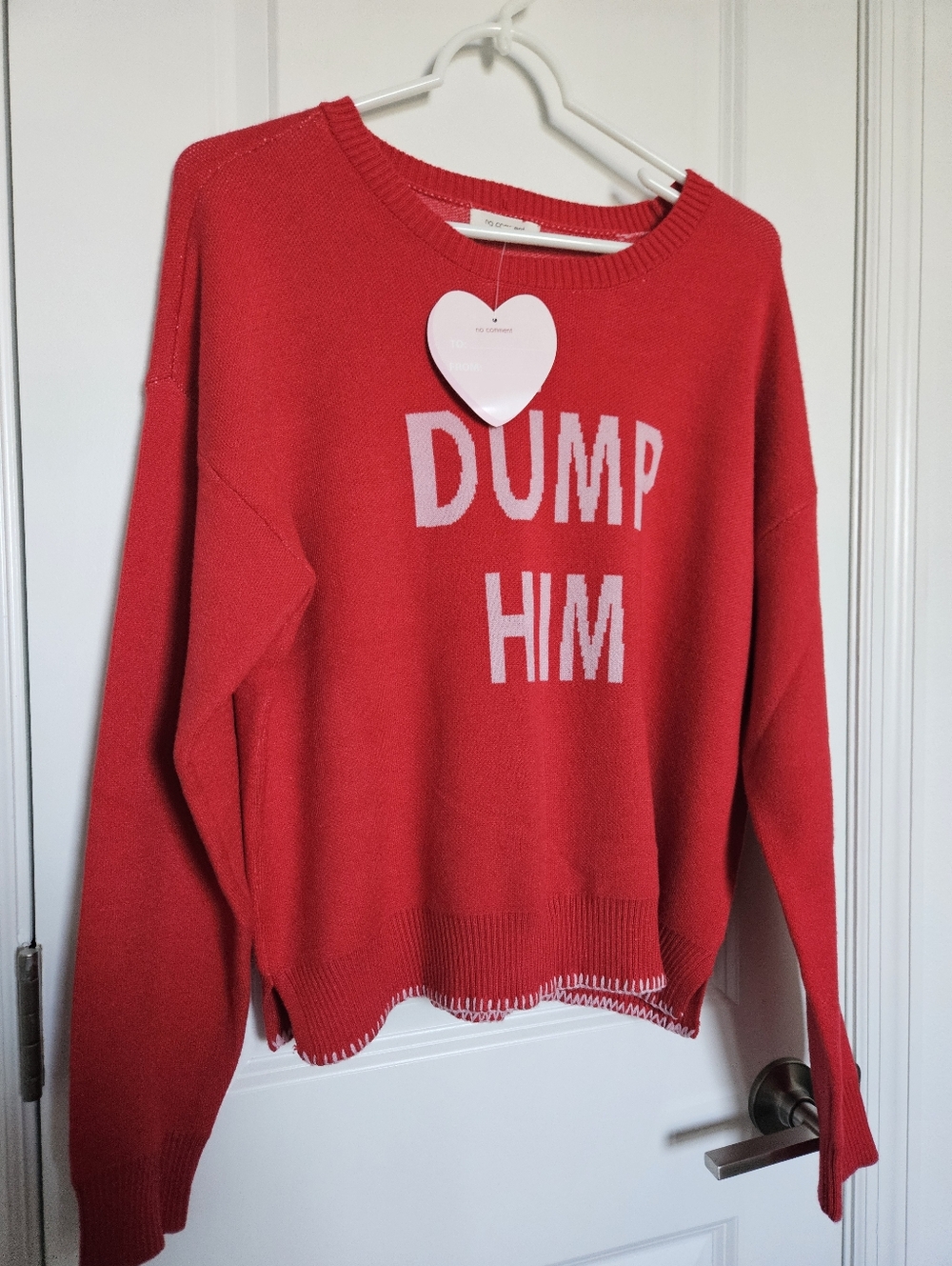 NWT No Comment Red 'Dump Him' Graphic Knit Sweater Size Large